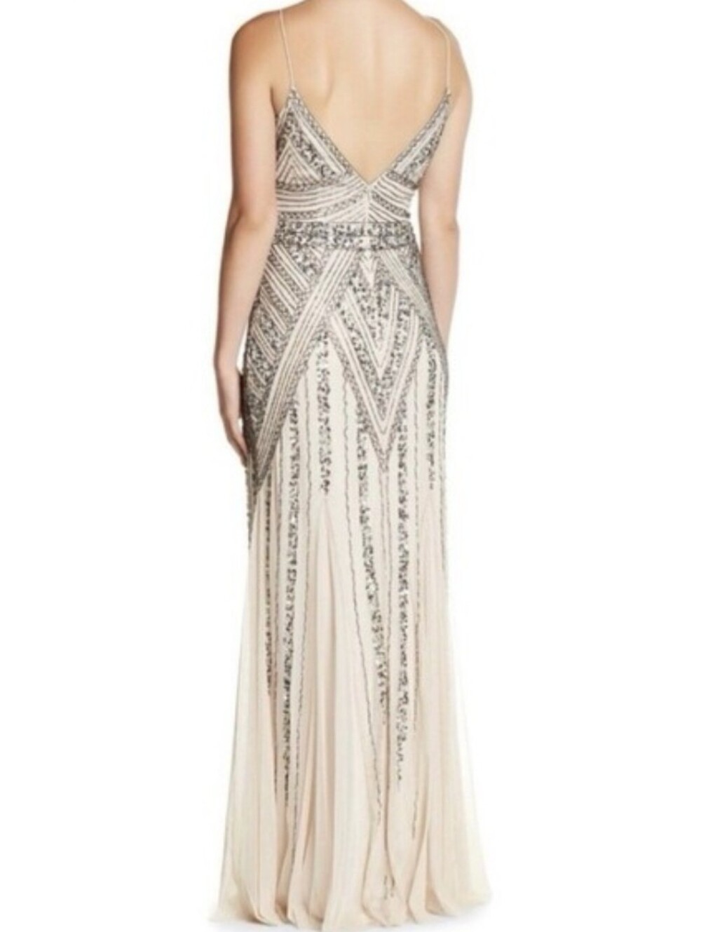 NWT MARINA | Beaded Spaghetti Strap Formal Gown - Picture 5 of 12
